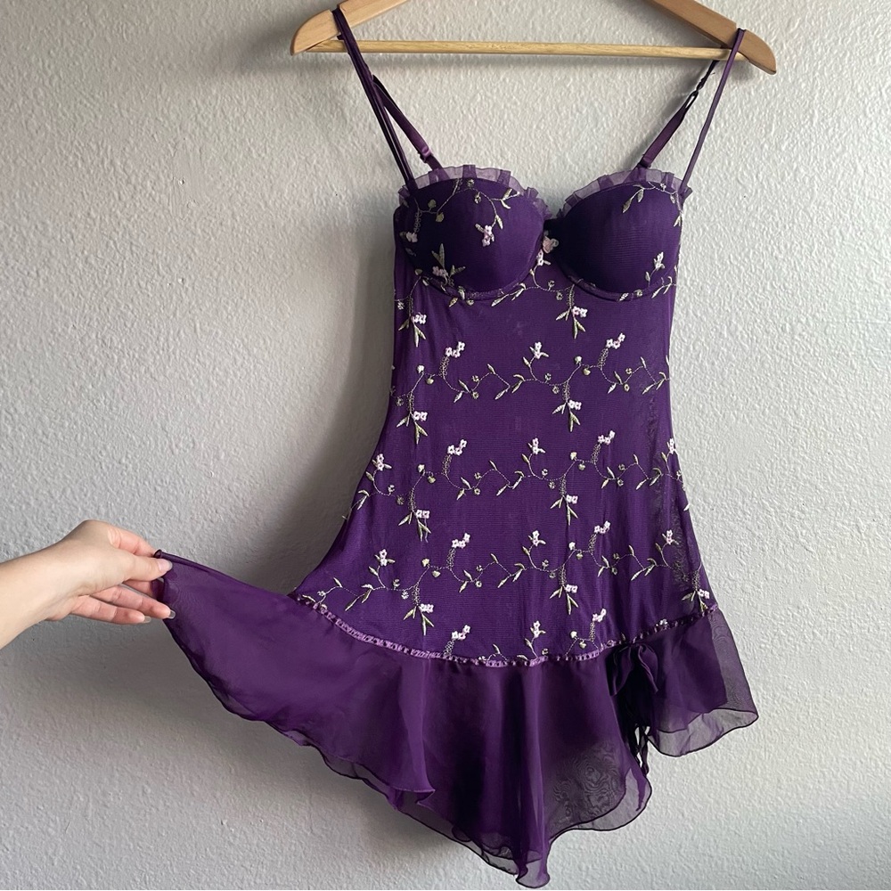 Y2K Fairycore Hillard & Hanson Purple Floral Lace-Trim Chemise